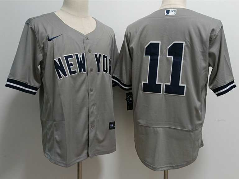 Men%27s New York Yankees #11 Anthony Volpe Grey Stitched Flex Base Nike Jersey